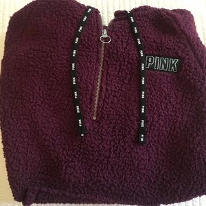 PINK Sherpa hoodie burgundy